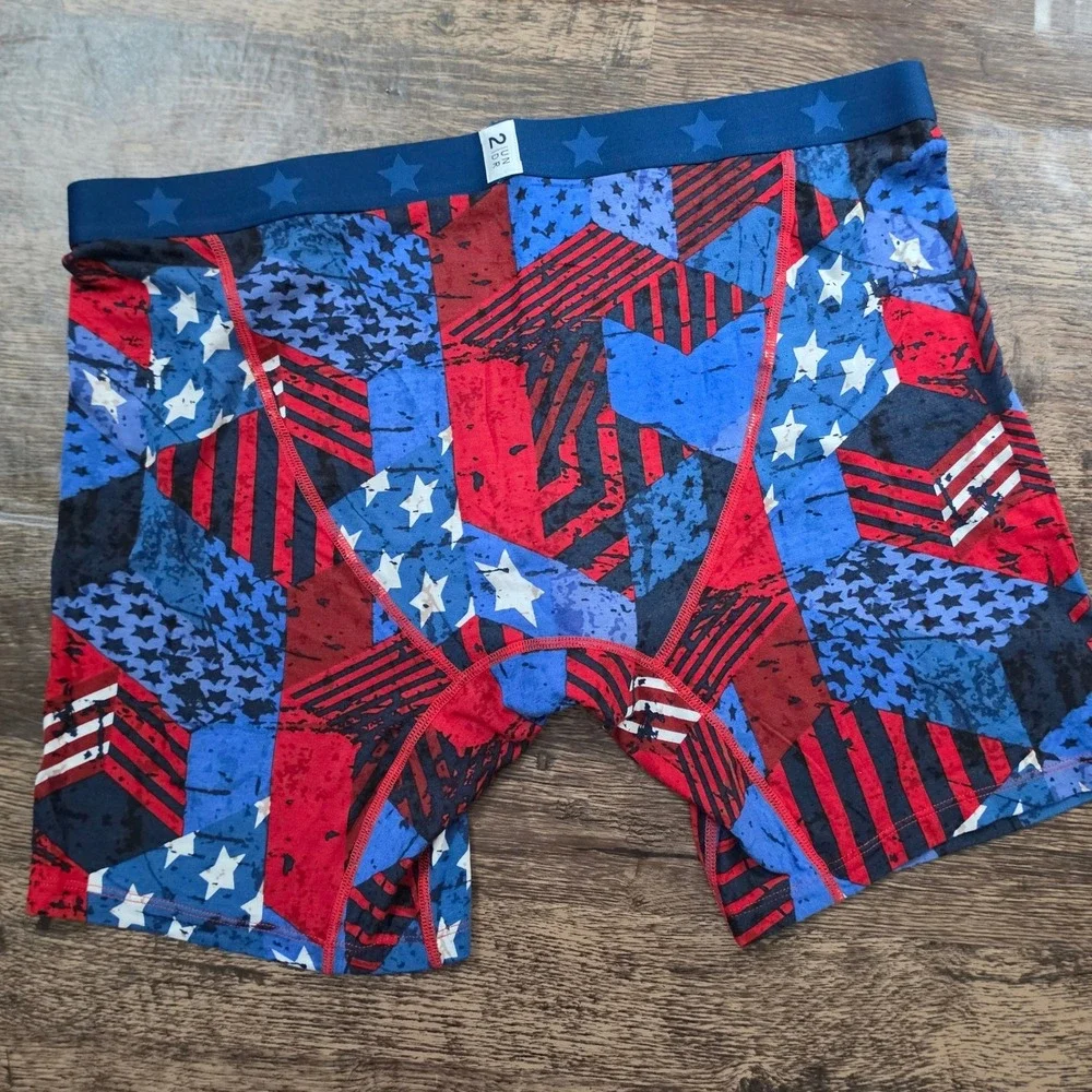 2UNDR Boxer Briefs Mens 3XL Red Blue Stars Stripes Swing Shift Joey Pouch